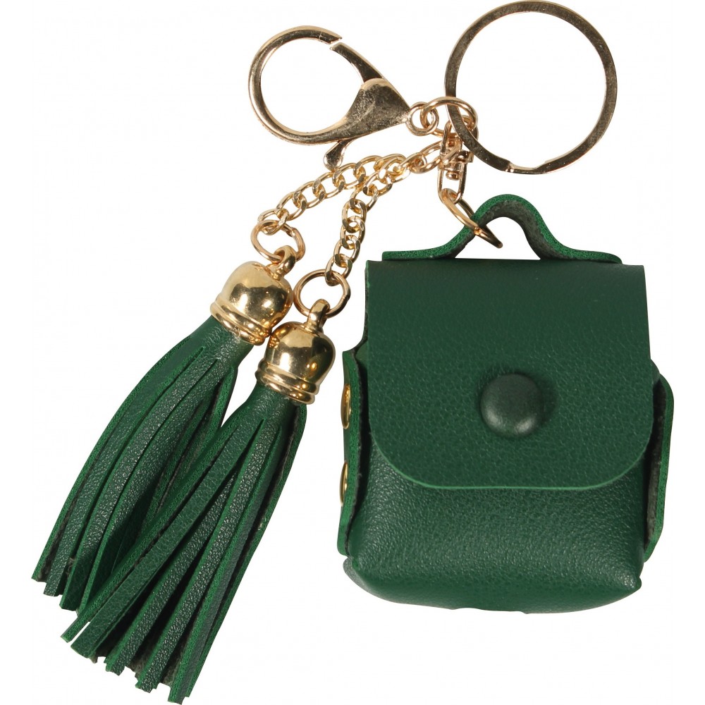 Lederhülle Tasche Case AirPods 1 / 2 - mit Fransen, Mini-Handtasche mit Schlüsselanhänger - Dunkelgrün