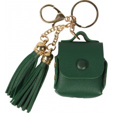 Lederhülle Tasche Case AirPods 1 / 2 - mit Fransen, Mini-Handtasche mit Schlüsselanhänger - Dunkelgrün