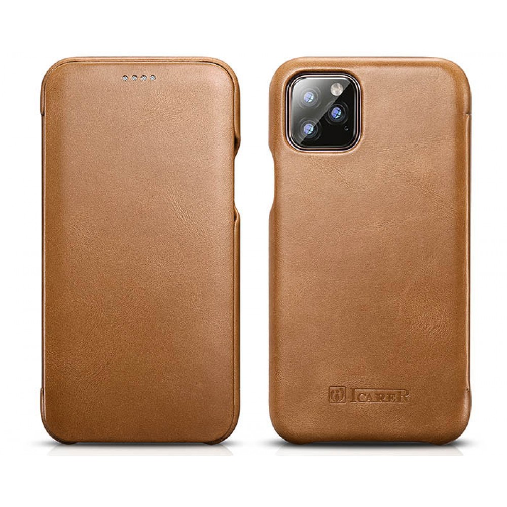 Etui cuir iPhone 11 Pro - ICARER avec rabat brun clair