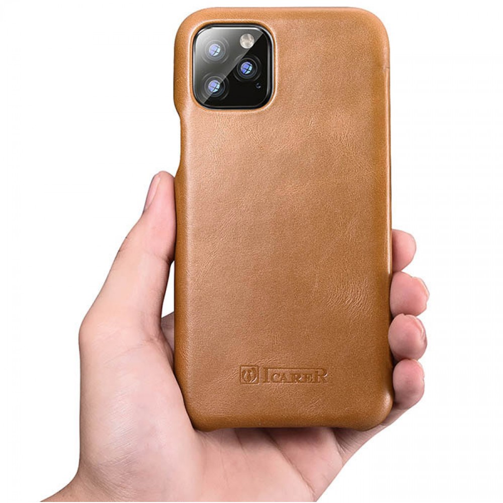 Etui cuir iPhone 11 Pro - ICARER avec rabat brun clair