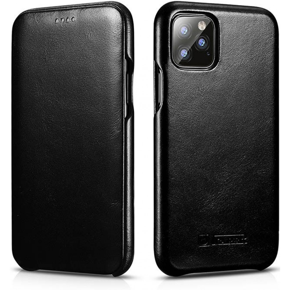 Etui cuir iPhone 11 - ICARER avec rabat - Noir