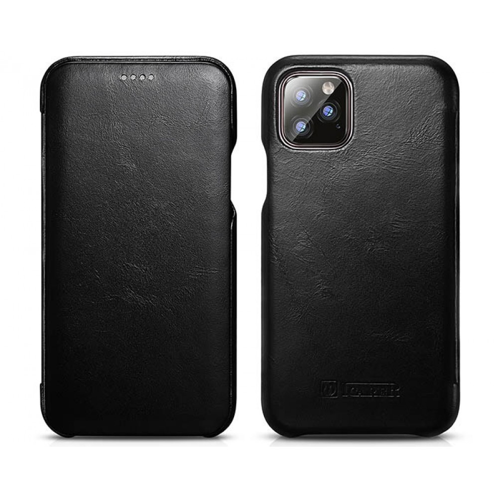 Etui cuir iPhone 11 - ICARER avec rabat - Noir