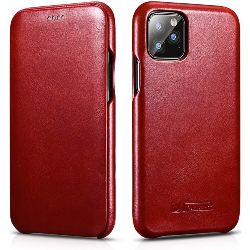 Etui cuir iPhone 11 Pro - ICARER avec rabat - Rouge