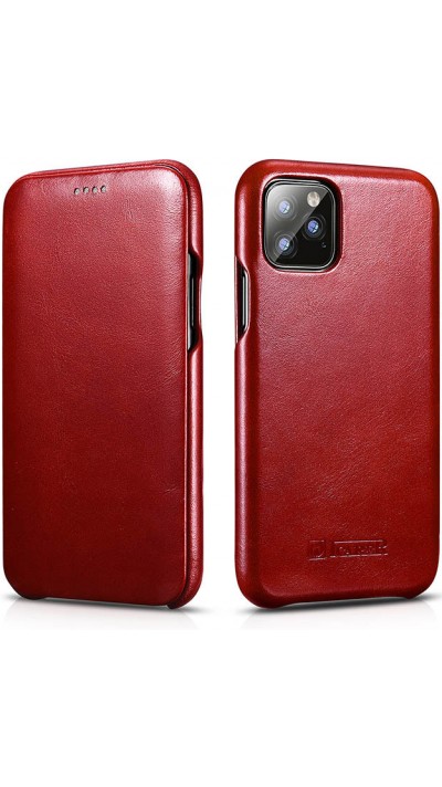 Etui cuir iPhone 11 Pro Max - ICARER avec rabat - Rouge