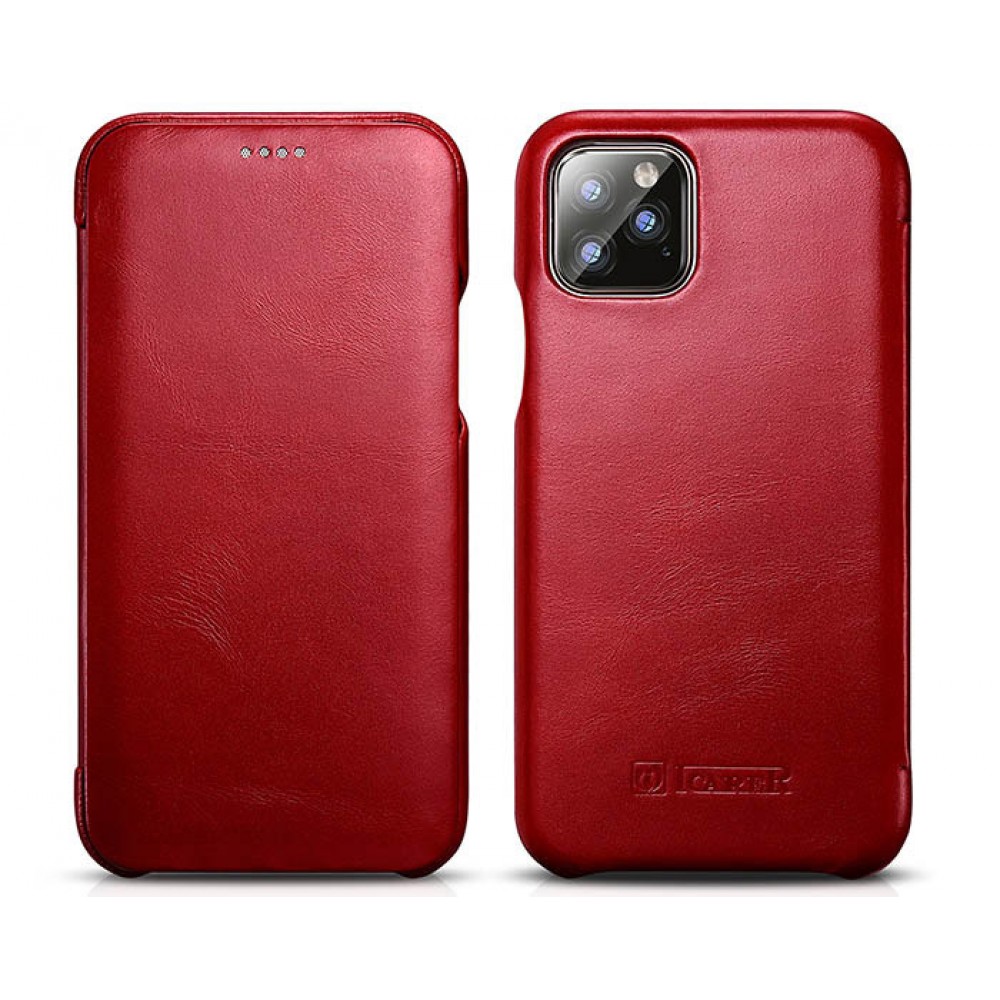 Lederhülle iPhone 11 Pro Max - ICARER mit Klappe - Rot