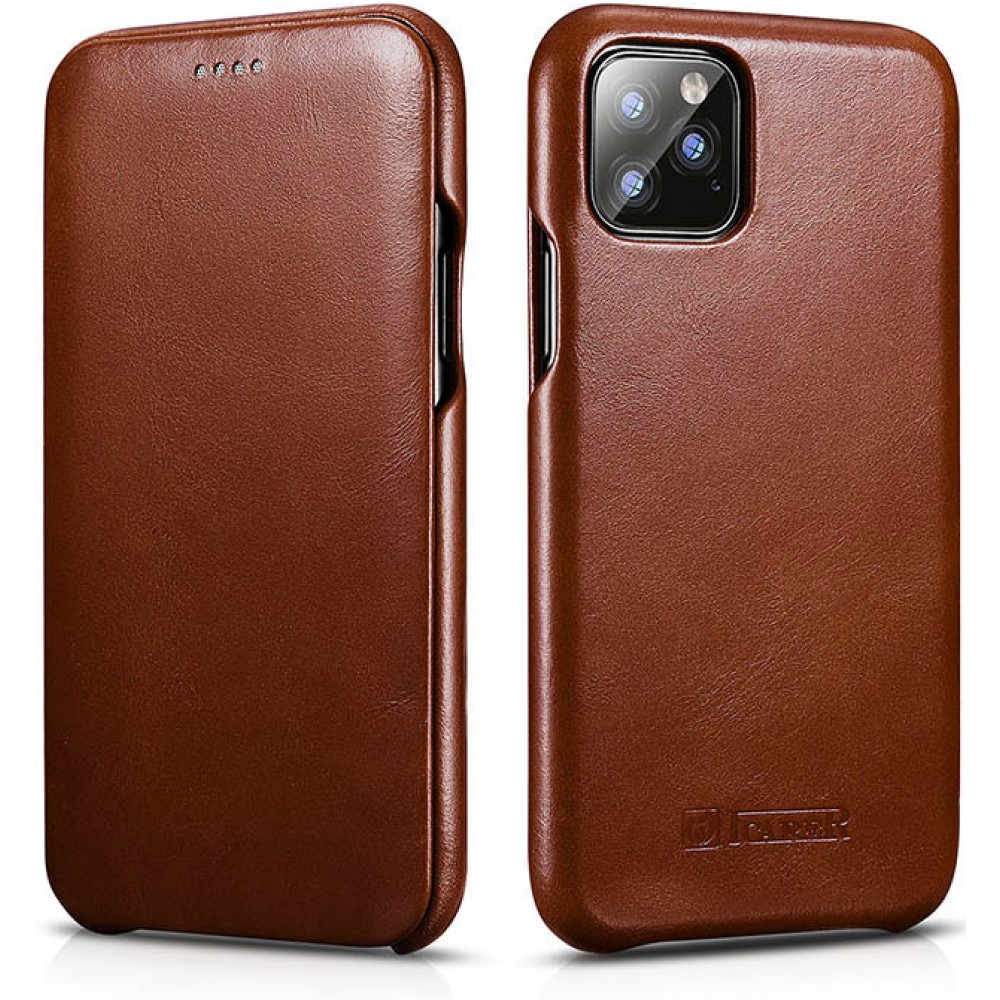 Etui cuir iPhone 11 - ICARER avec rabat brun foncé