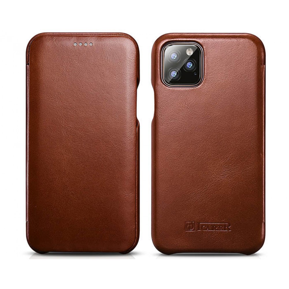 Etui cuir iPhone 11 Pro - ICARER avec rabat brun foncé