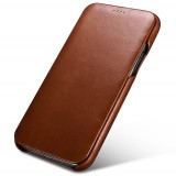 Etui cuir iPhone 11 Pro Max - ICARER avec rabat brun foncé