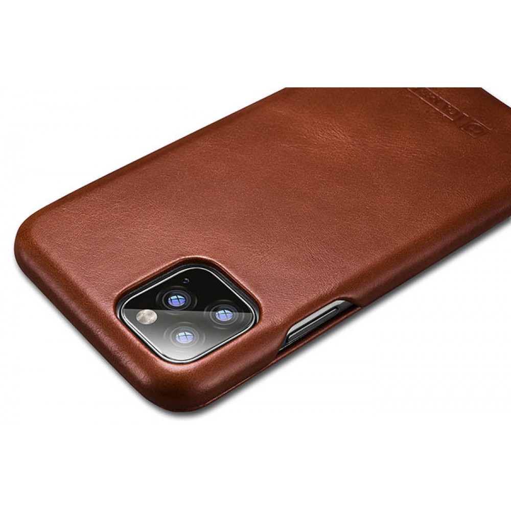 Etui cuir iPhone 11 Pro Max - ICARER avec rabat brun foncé