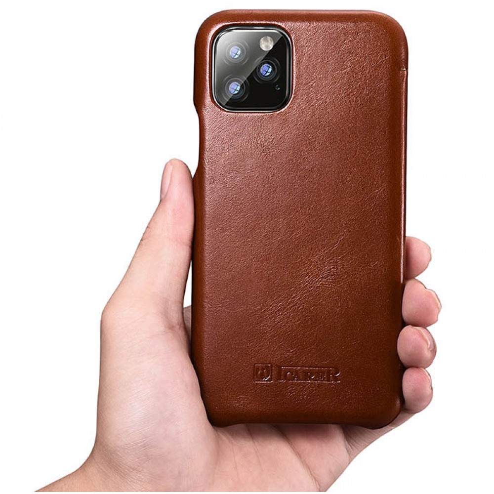 Etui cuir iPhone 11 Pro Max - ICARER avec rabat brun foncé