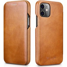 Etui cuir iPhone 12 / 12 Pro - ICARER avec rabat brun clair