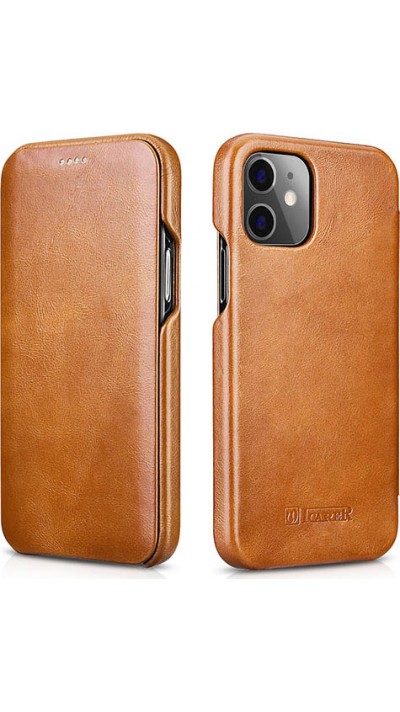 Etui cuir iPhone 12 / 12 Pro - ICARER avec rabat brun clair