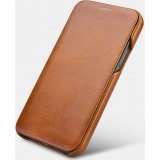 Etui cuir iPhone 12 / 12 Pro - ICARER avec rabat brun clair