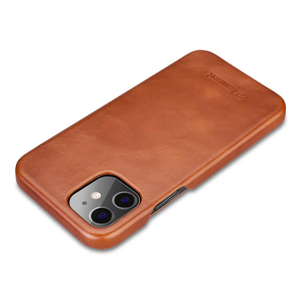 Etui cuir iPhone 12 / 12 Pro - ICARER avec rabat brun clair