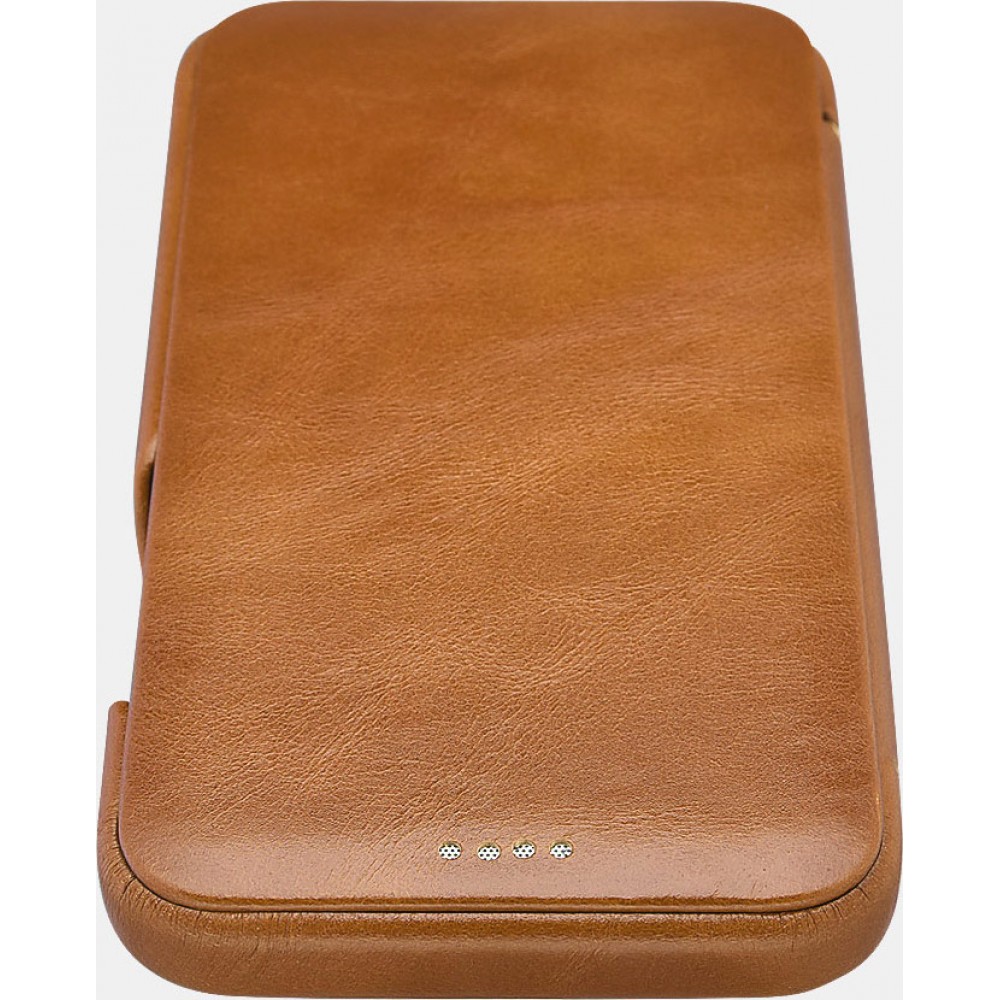 Etui cuir iPhone 12 / 12 Pro - ICARER avec rabat brun clair