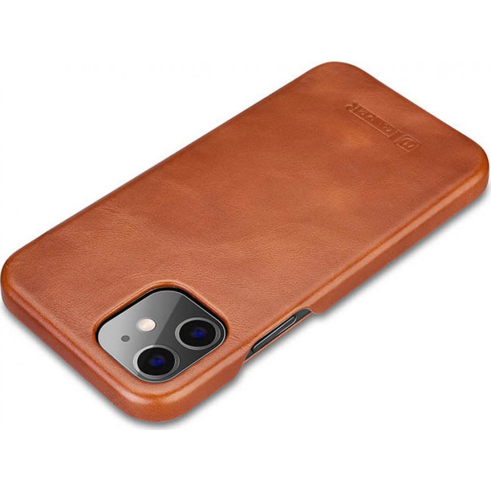 Etui cuir iPhone 12 / 12 Pro - ICARER avec rabat brun foncé