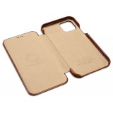 Etui cuir iPhone 12 / 12 Pro - ICARER avec rabat brun foncé