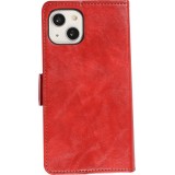Etui cuir iPhone 13 - Flip Wallet en cuir véritable avec stripe design et compartiment à cartes - Rouge