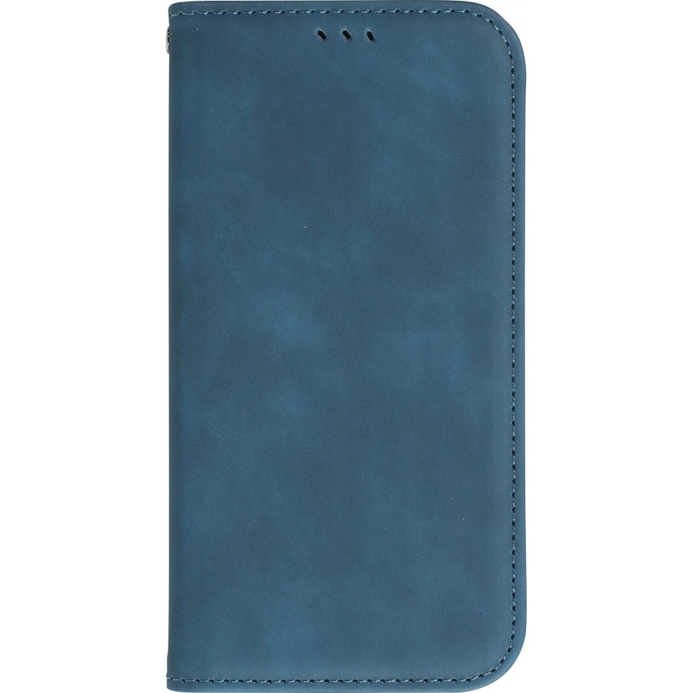 Etui cuir iPhone 13 - Flip Wallet vintage avec fermeture aimantée et compartiment cartes - Bleu