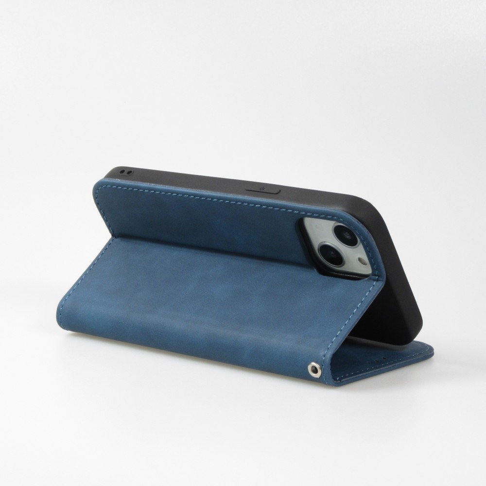 iPhone 13 Leder Tasche - Flip Wallet vintage mit Magnetverschluss und Kartenhalter - Blau