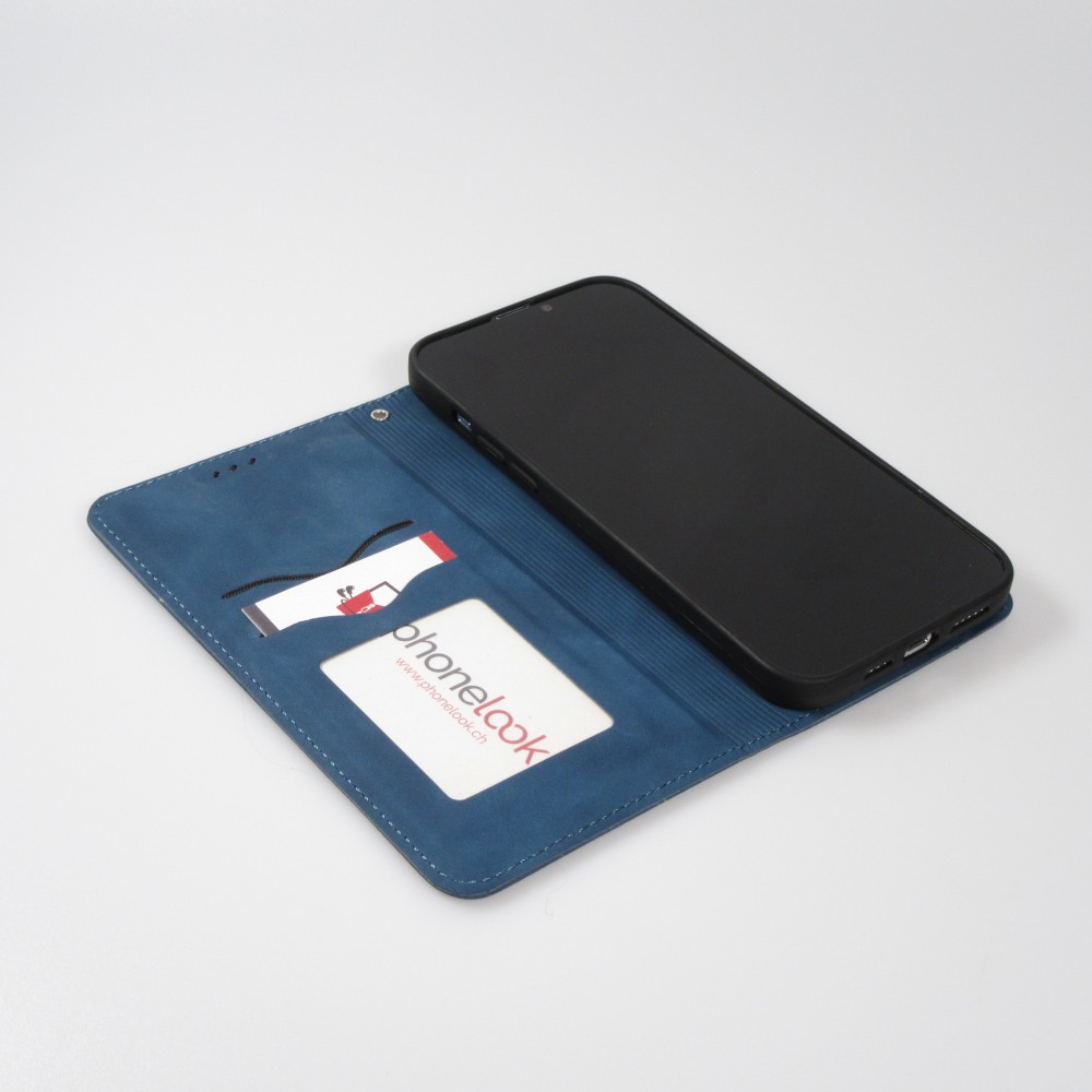 iPhone 13 Leder Tasche - Flip Wallet vintage mit Magnetverschluss und Kartenhalter - Blau