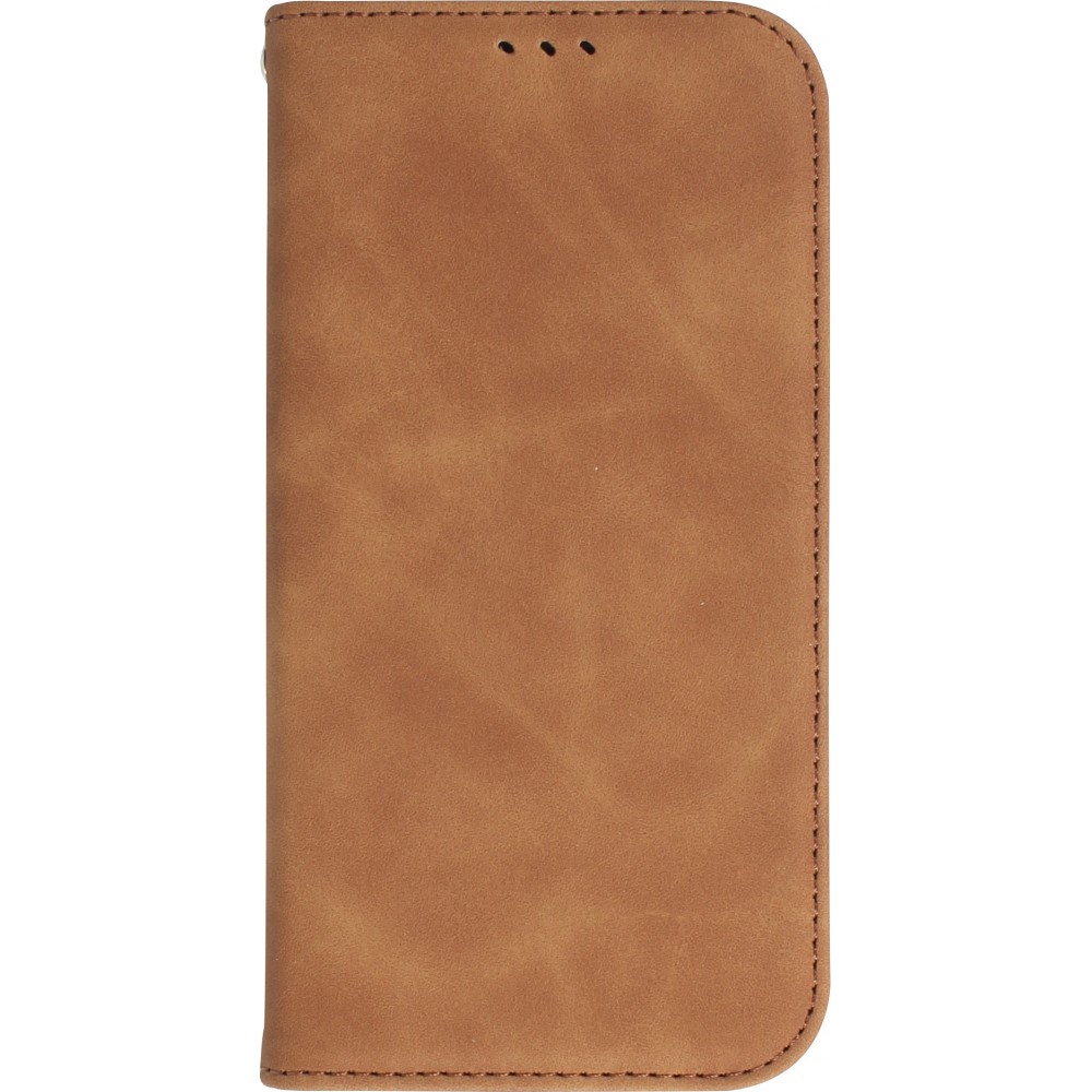 Etui cuir iPhone 13 - Flip Wallet vintage avec fermeture aimantée et compartiment cartes - Brun