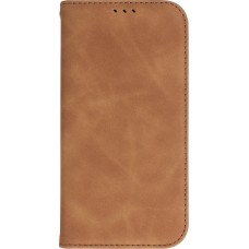 Etui cuir iPhone 13 - Flip Wallet vintage avec fermeture aimantée et compartiment cartes - Brun