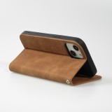 Etui cuir iPhone 13 - Flip Wallet vintage avec fermeture aimantée et compartiment cartes - Brun