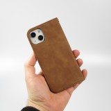 Etui cuir iPhone 13 - Flip Wallet vintage avec fermeture aimantée et compartiment cartes - Brun