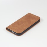Etui cuir iPhone 13 - Flip Wallet vintage avec fermeture aimantée et compartiment cartes - Brun