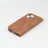 Etui cuir iPhone 13 - Flip Wallet vintage avec fermeture aimantée et compartiment cartes - Brun