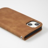 Etui cuir iPhone 13 - Flip Wallet vintage avec fermeture aimantée et compartiment cartes - Brun