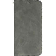 Etui cuir iPhone 13 - Flip Wallet vintage avec fermeture aimantée et compartiment cartes - Gris