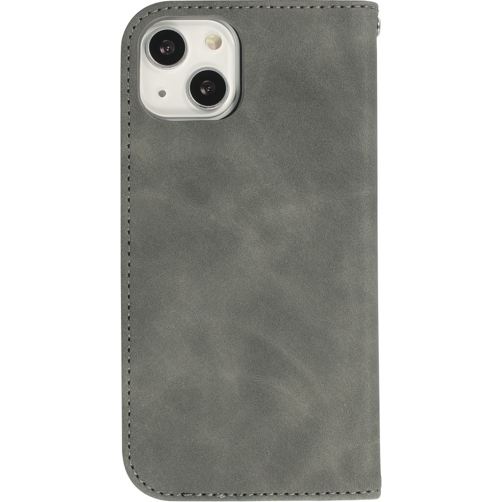 iPhone 13 Leder Tasche - Flip Wallet vintage mit Magnetverschluss und Kartenhalter - Grau