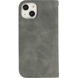 Etui cuir iPhone 13 - Flip Wallet vintage avec fermeture aimantée et compartiment cartes - Gris