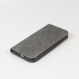 Etui cuir iPhone 13 - Flip Wallet vintage avec fermeture aimantée et compartiment cartes - Gris