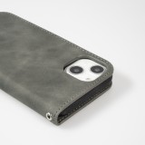 iPhone 13 Leder Tasche - Flip Wallet vintage mit Magnetverschluss und Kartenhalter - Grau