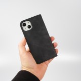 Etui cuir iPhone 13 - Flip Wallet vintage avec fermeture aimantée et compartiment cartes - Noir