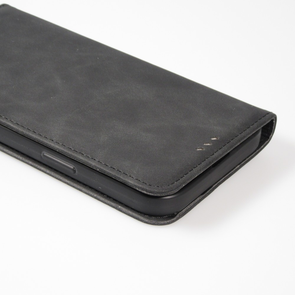 iPhone 13 Leder Tasche - Flip Wallet vintage mit Magnetverschluss und Kartenhalter - Schwarz