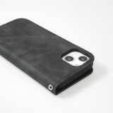 Etui cuir iPhone 13 - Flip Wallet vintage avec fermeture aimantée et compartiment cartes - Noir