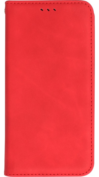 Etui cuir iPhone 13 - Flip Wallet vintage avec fermeture aimantée et compartiment cartes - Rouge