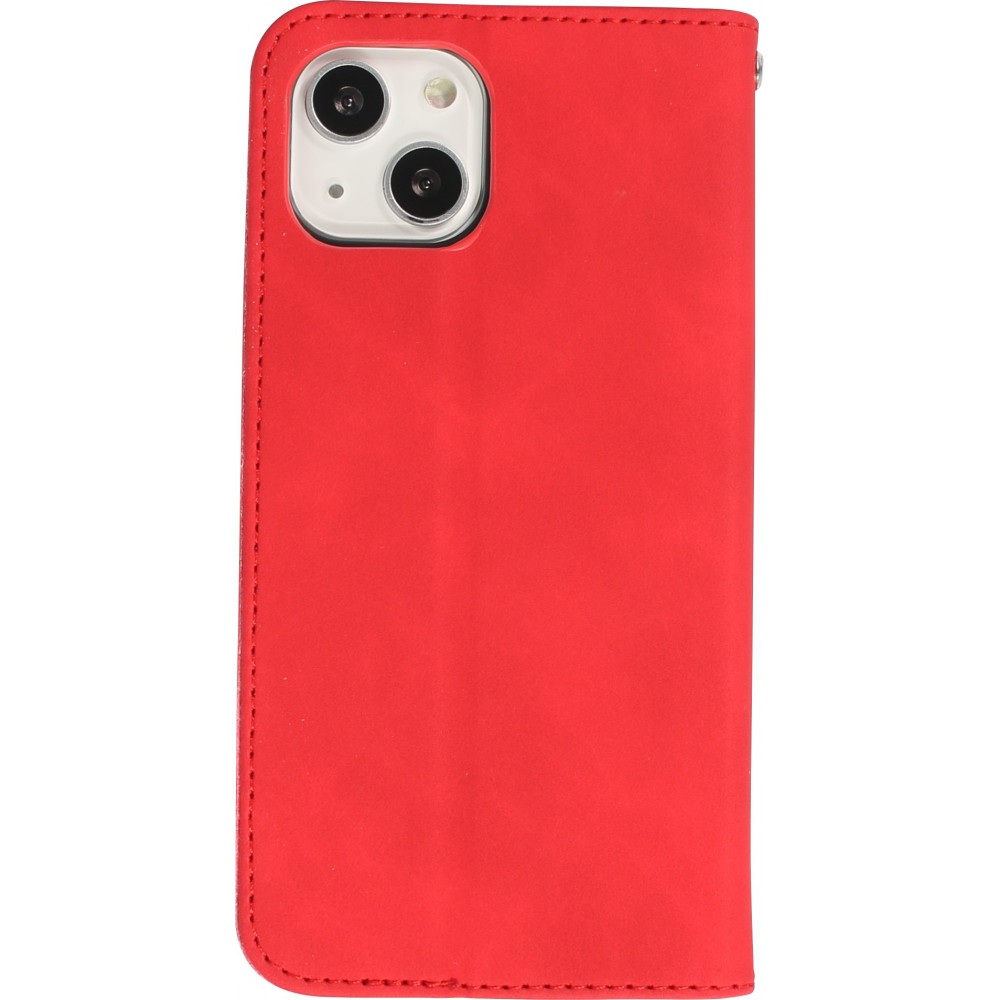 iPhone 13 Leder Tasche - Flip Wallet vintage mit Magnetverschluss und Kartenhalter - Rot