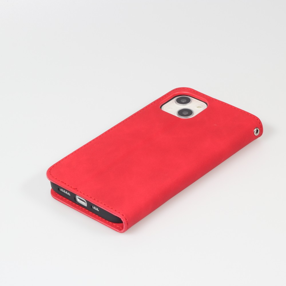 iPhone 13 Leder Tasche - Flip Wallet vintage mit Magnetverschluss und Kartenhalter - Rot