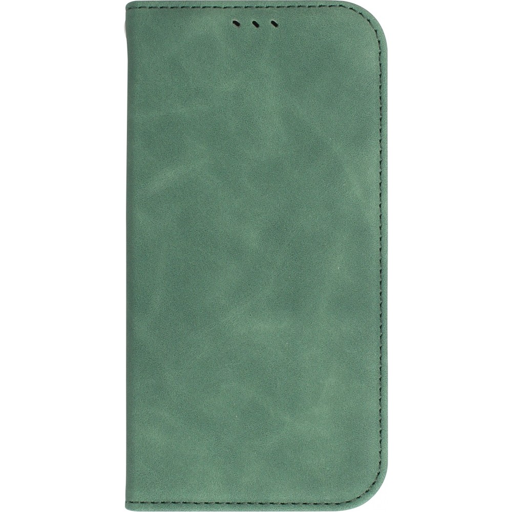 Etui cuir iPhone 13 - Flip Wallet vintage avec fermeture aimantée et compartiment cartes - Vert foncé