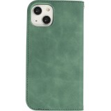 Etui cuir iPhone 13 - Flip Wallet vintage avec fermeture aimantée et compartiment cartes - Vert foncé