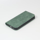 Etui cuir iPhone 13 - Flip Wallet vintage avec fermeture aimantée et compartiment cartes - Vert foncé