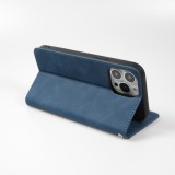Etui cuir iPhone 13 Pro Max - Flip Wallet vintage avec fermeture aimantée et compartiment cartes - Bleu