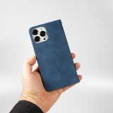 Leder Tasche Case iPhone 13 Pro Max - Flip Wallet vintage mit Magnetverschluss und Kartenhalter - Blau