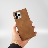 Etui cuir iPhone 13 Pro Max - Flip Wallet vintage avec fermeture aimantée et compartiment cartes - Brun