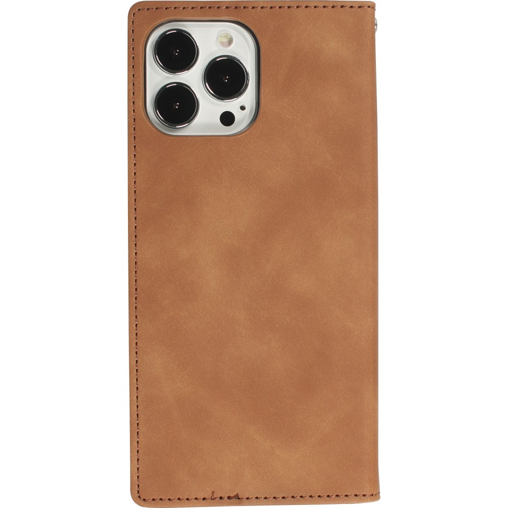 Etui cuir iPhone 13 Pro Max - Flip Wallet vintage avec fermeture aimantée et compartiment cartes - Brun